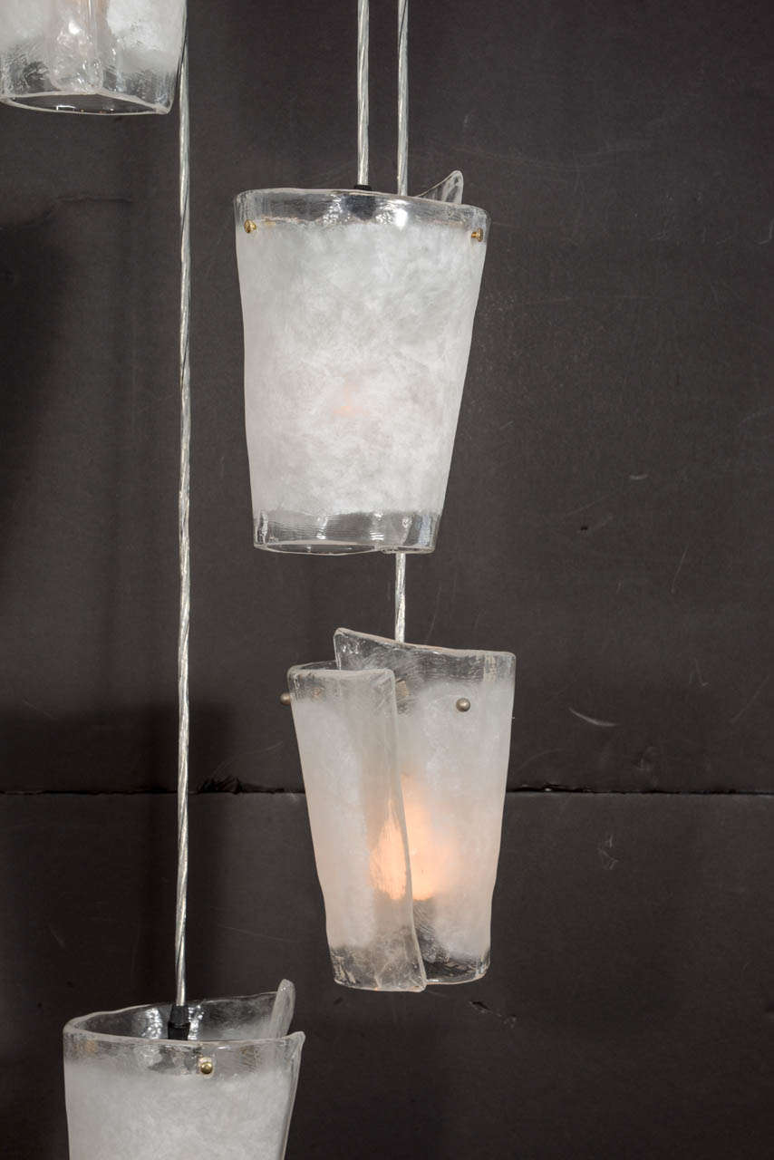 Modern Spiral Folded Ice Glass Five-Light Fixture For Sale