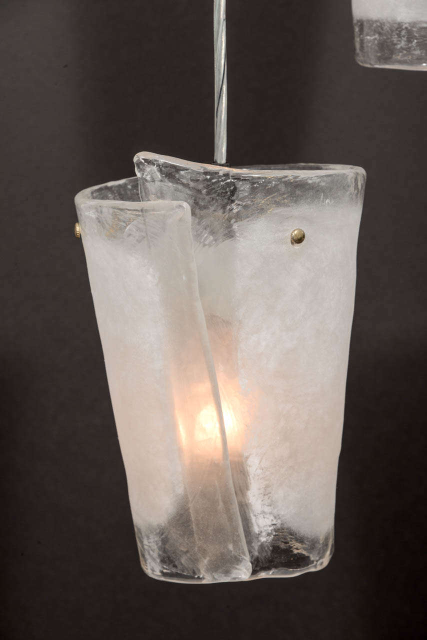 Spiral Folded Ice Glass Five-Light Fixture In Excellent Condition For Sale In Austin, TX