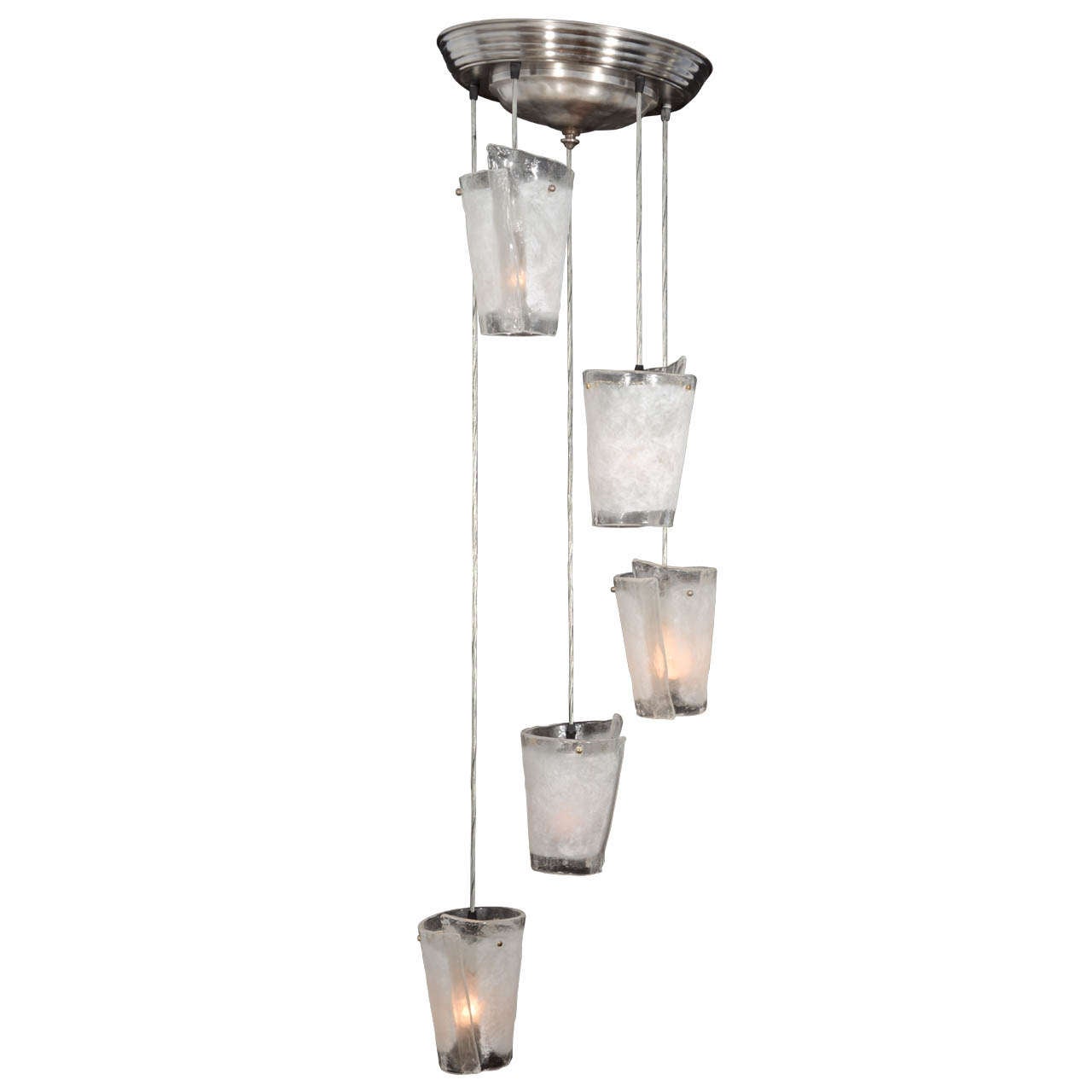 Spiral Folded Ice Glass Five-Light Fixture For Sale