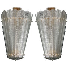 Importante paire de lanternes en verre de Murano
