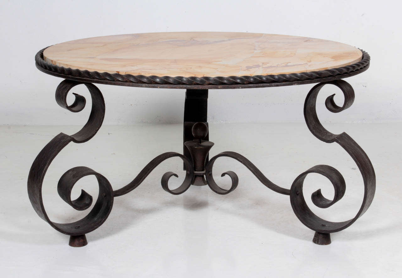 Raymond Subes or French Art Deco Wrought Iron Coffee Table, circa 1935