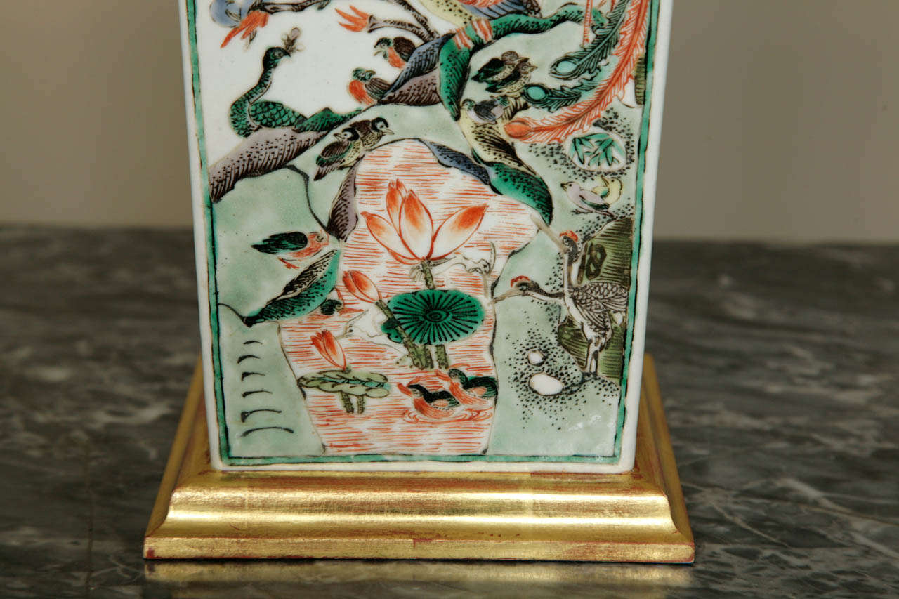 A Tall Famille Verte Square Vase, Lamped In Excellent Condition In London, GB