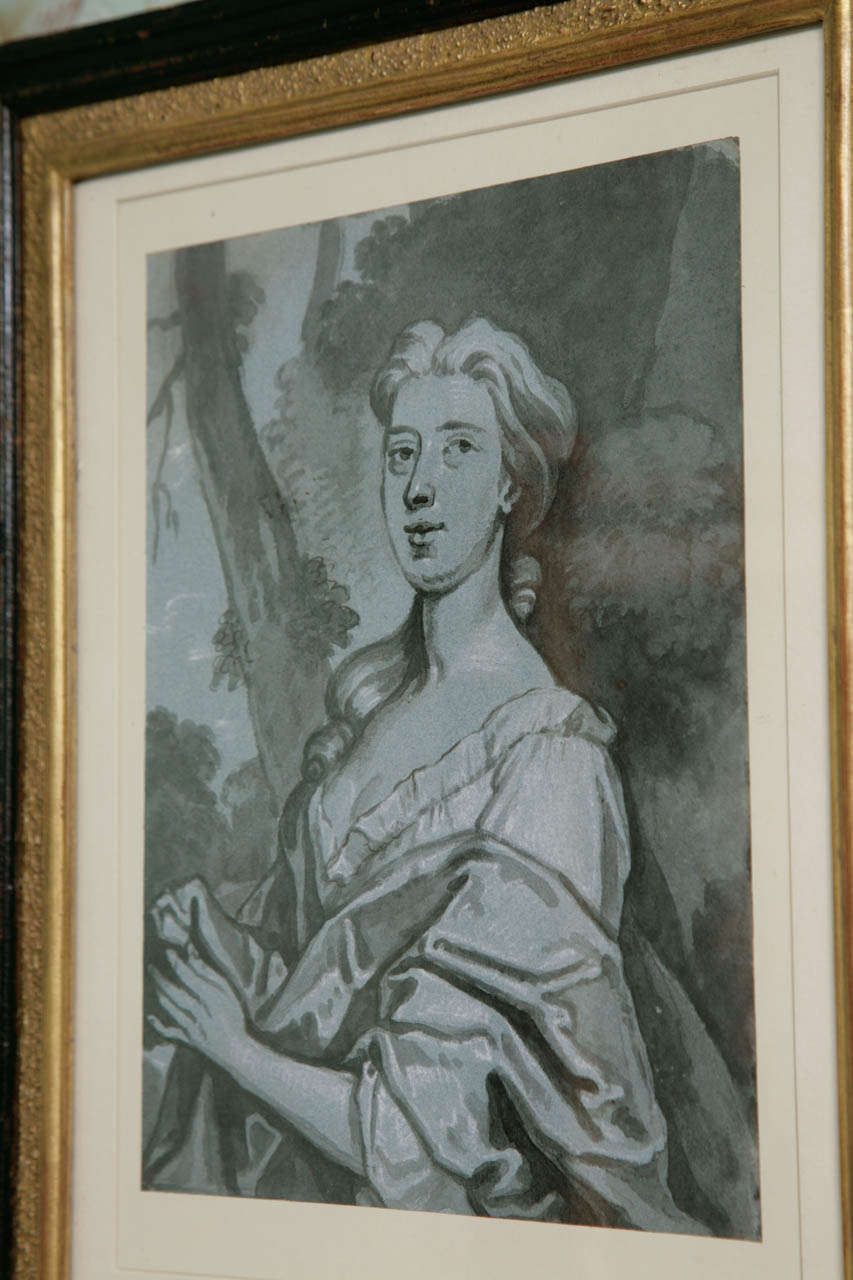 Ink Pair of Early 18th Century Portrait Drawings Attributed to Byng For Sale
