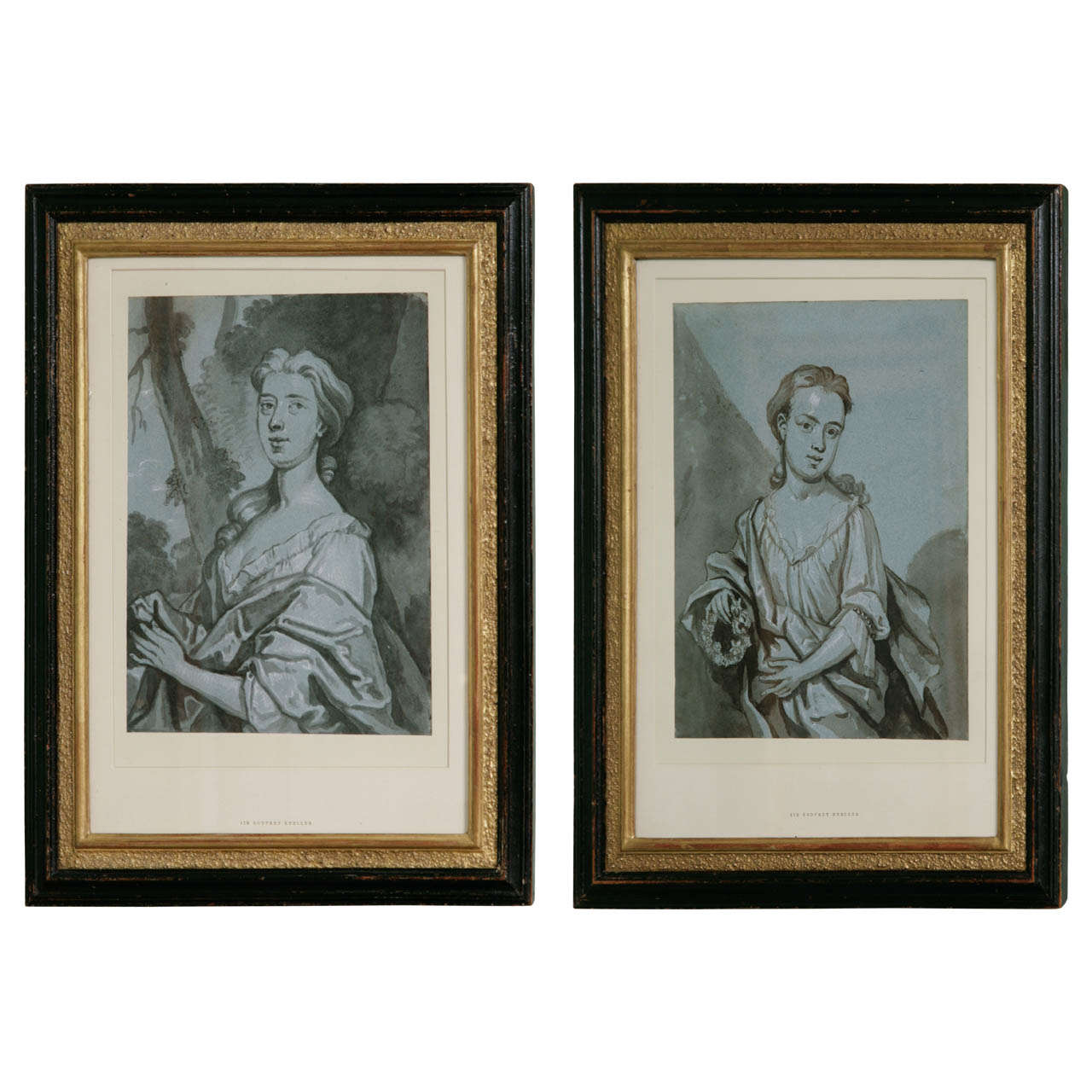 Pair of Early 18th Century Portrait Drawings Attributed to Byng For Sale