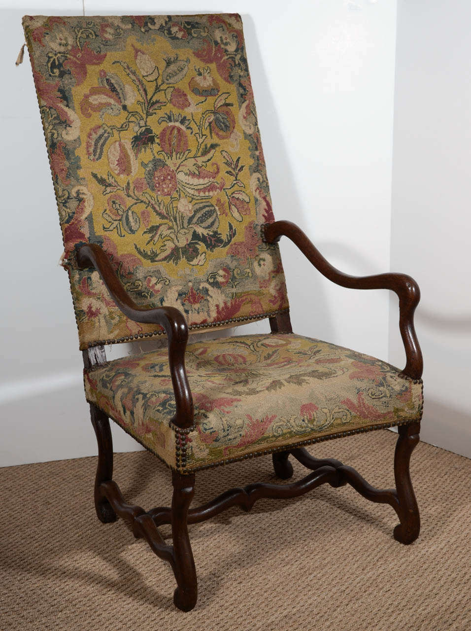19th Century French Fauteuil with Original Tapestry In Good Condition In Houston, TX