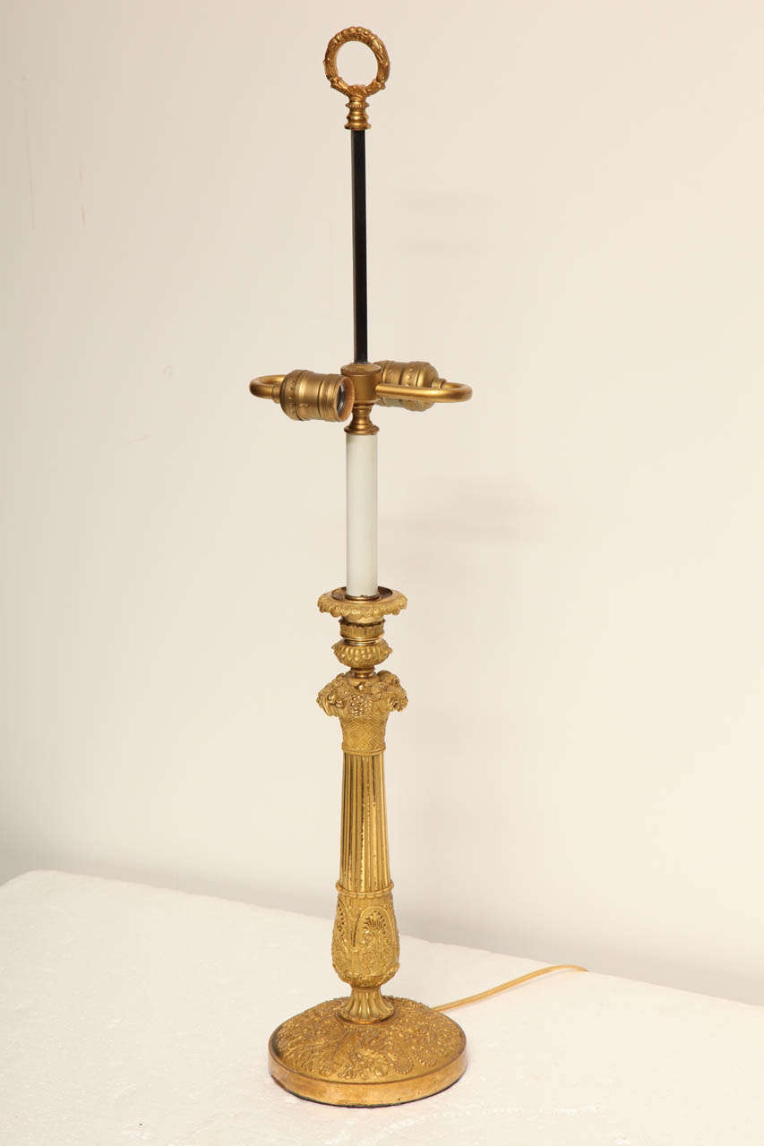 Charles X 19th Century French Ormolu Candlestick Mounted as a Lamp For Sale