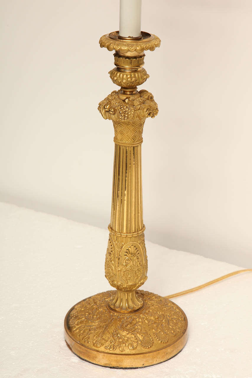 19th Century French Ormolu Candlestick Mounted as a Lamp In Excellent Condition For Sale In New York, NY