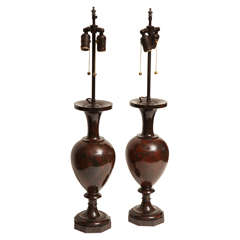 Pair of 19th Century Serpentine Urns  Mounted as Lamps