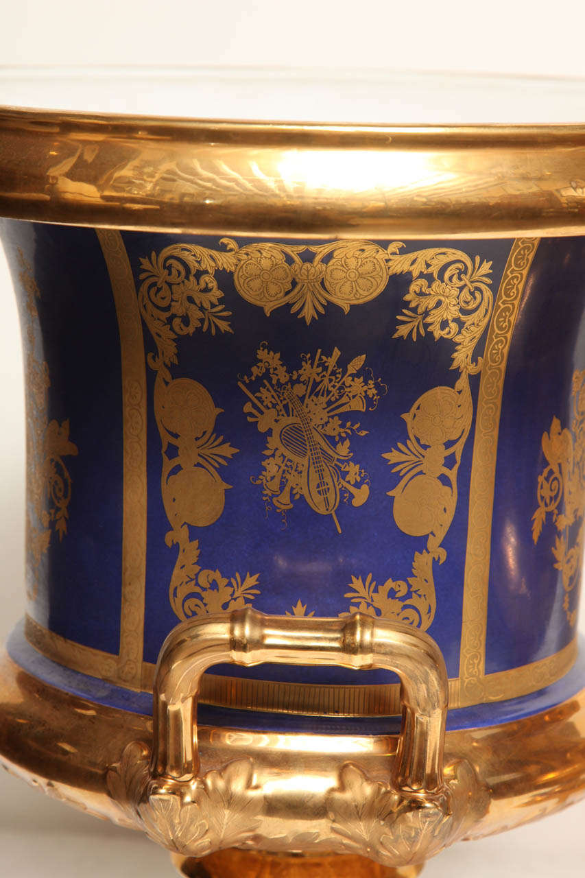 Pair of French, Blue Ground, Gilded Neo-Classical Urns 2