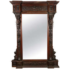 Antique Spectacularly Carved Large Scale Wooden Pier Mirror from Argentina