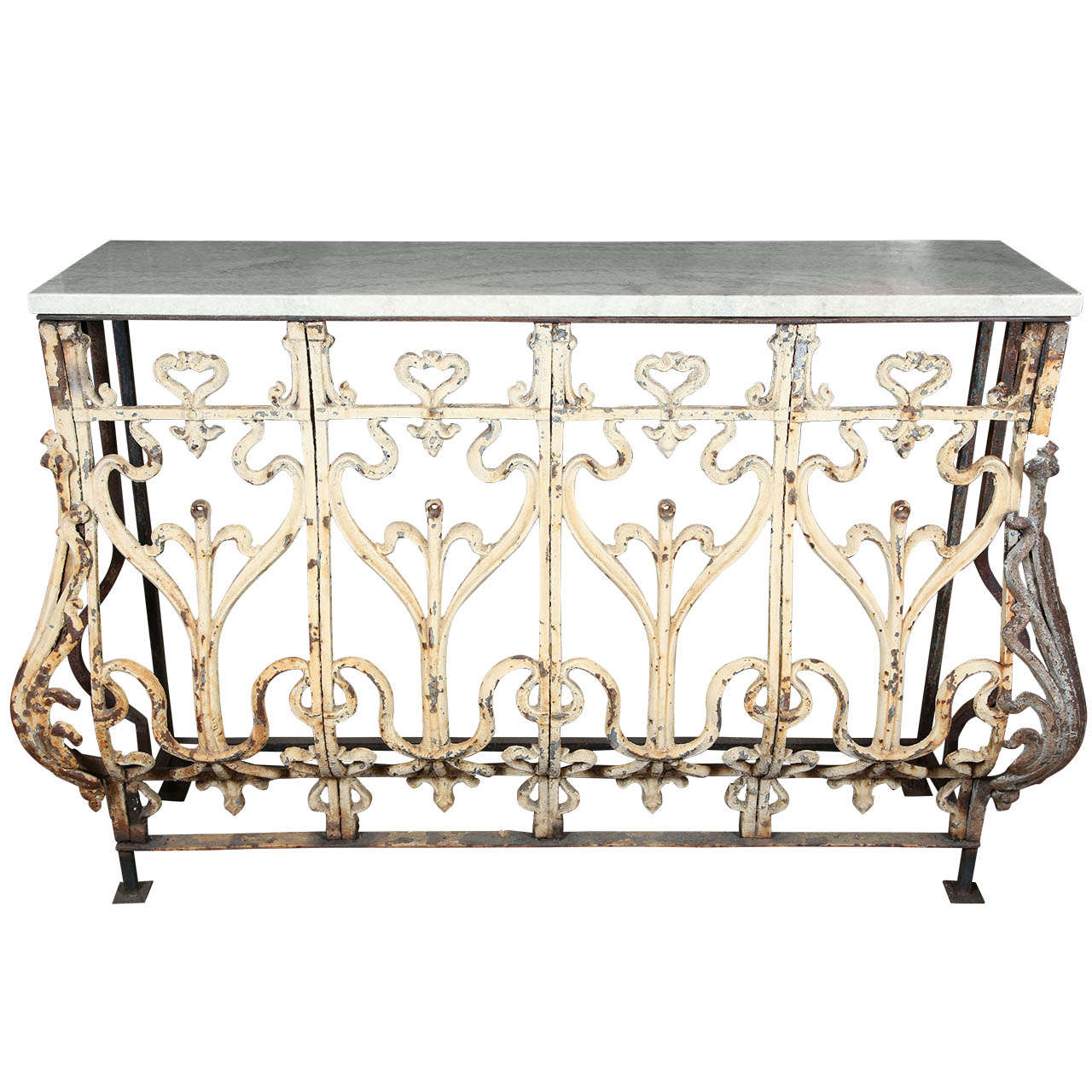 Console Table made from an Argentinean Balcony with Marble Top