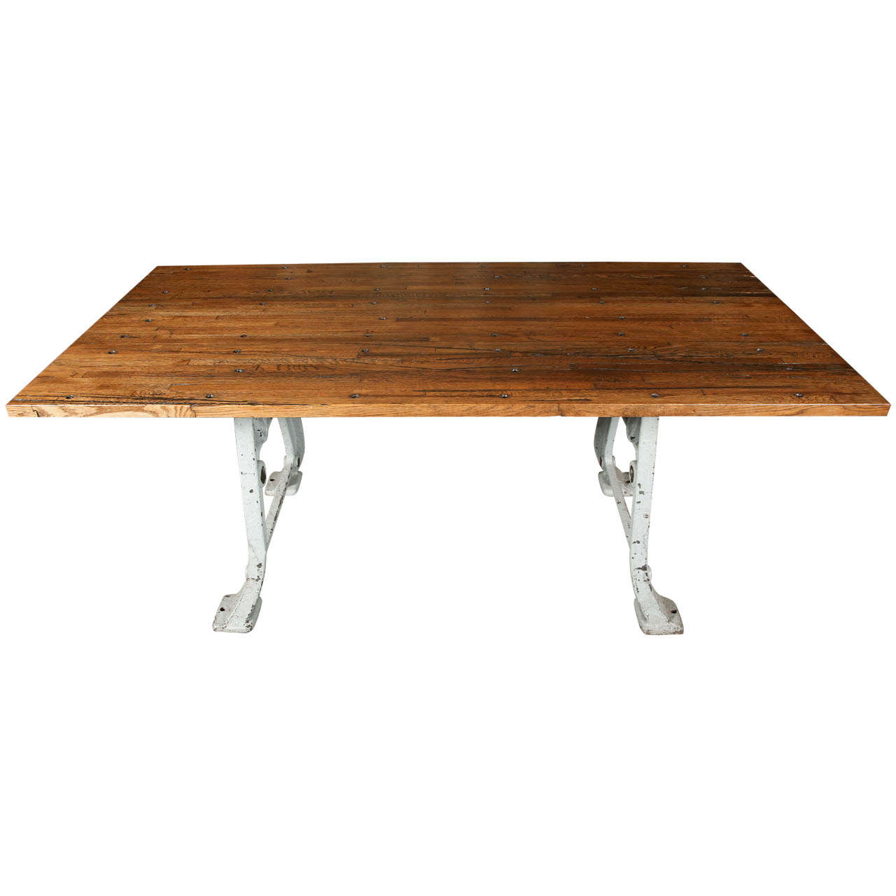 Salvaged Industrial Table made from Machine Legs and Industrial Oak Floor at 1stdibs