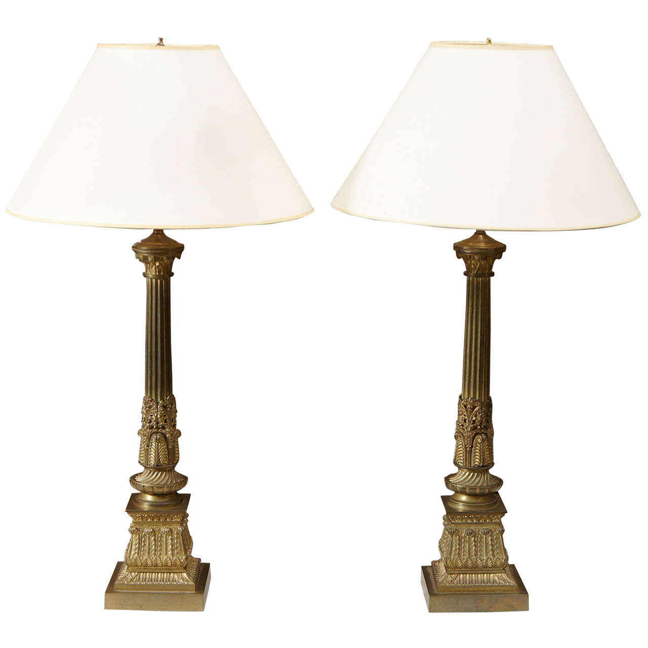 Pair of Bronze Column Lamps