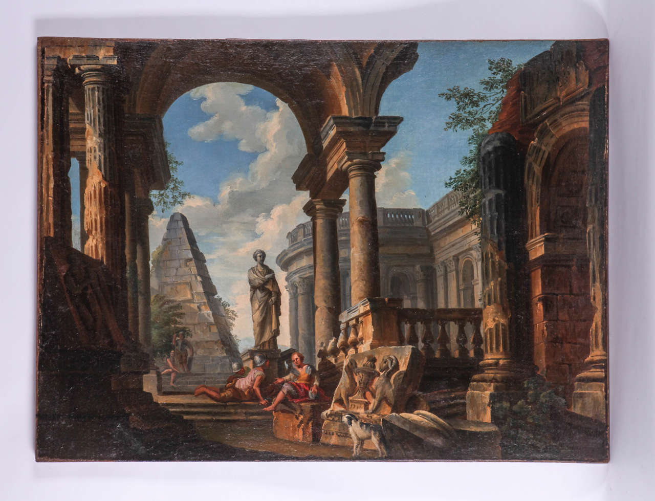 Architectural capriccio, oil on canvas, circle of Giovanni Paolo Panini