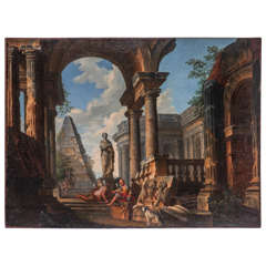 Architectural capriccio, oil on canvas, circle of Giovanni Paolo Panini