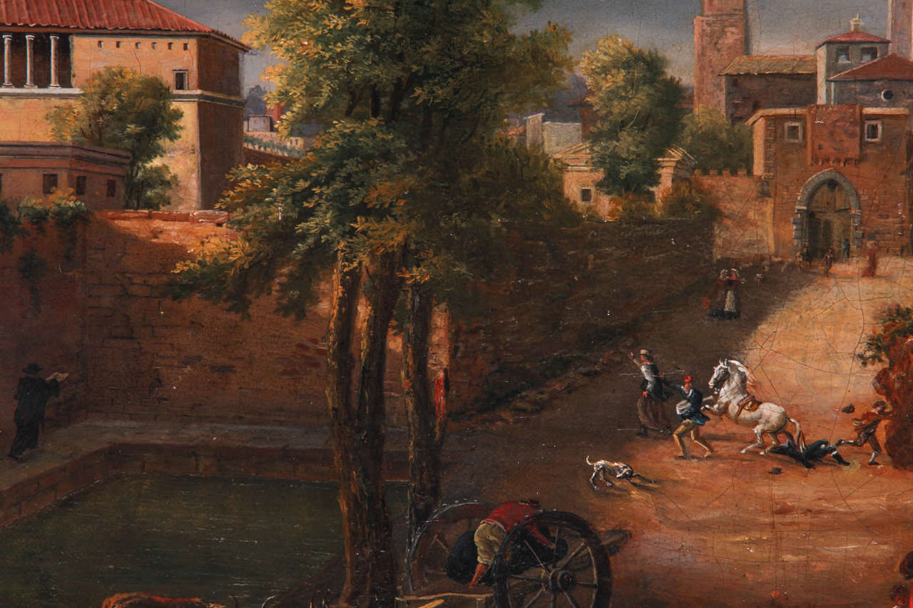 European Italian painter (?), Italian rural street view, oil on canvas, Late 18th Century For Sale