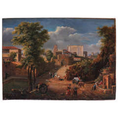 Italian painter (?), Italian rural street view, oil on canvas, Late 18th Century