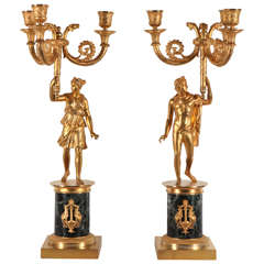 A Pair of French Gilt Bronze and Marble Candlesticks, late 19th century