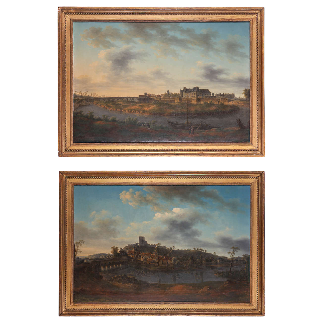 French painter, River landscapes (pair), oil on canvas, Late 18th Century For Sale