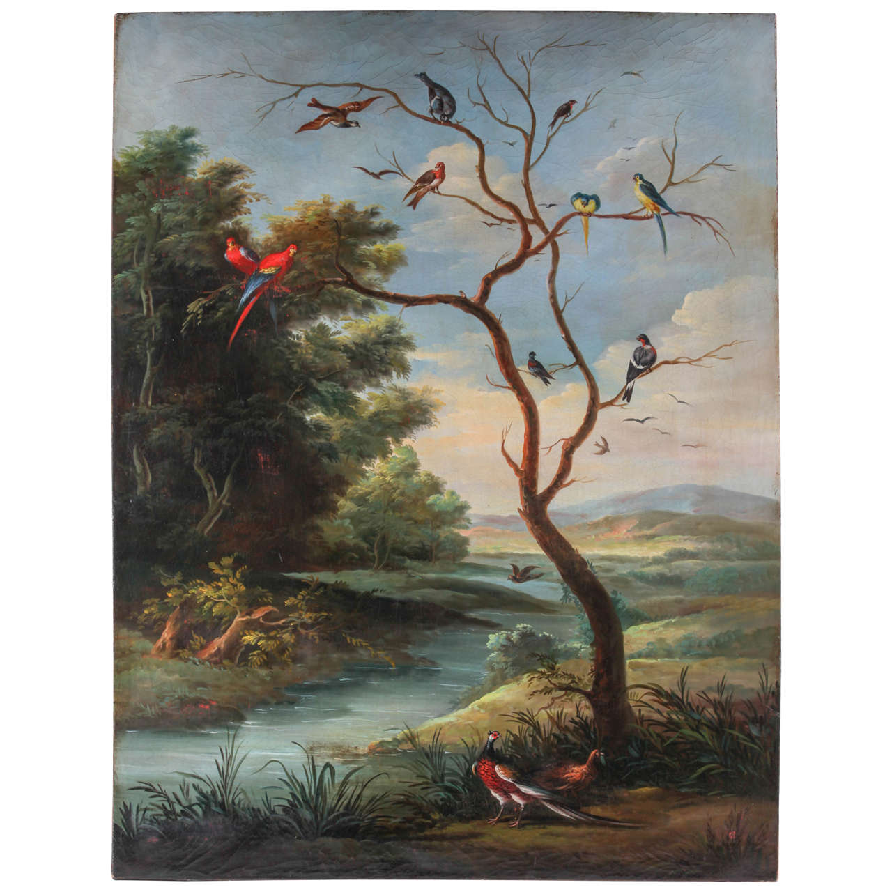 Jan Van Kassel (attr.) River landscape with birds on a tree, ca.1660 For Sale