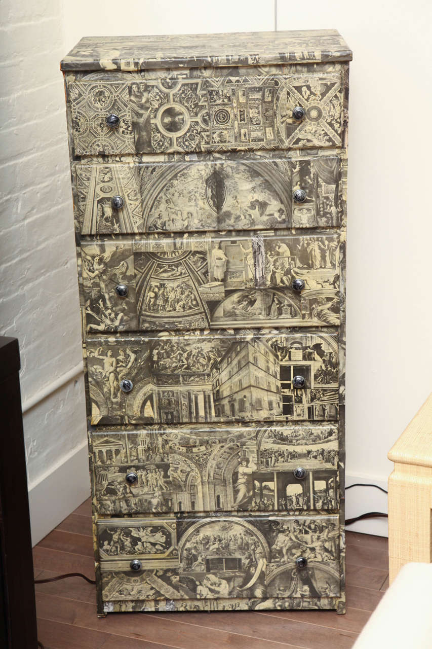 Vintage chest of drawers decoupaged from pages of an antique french book