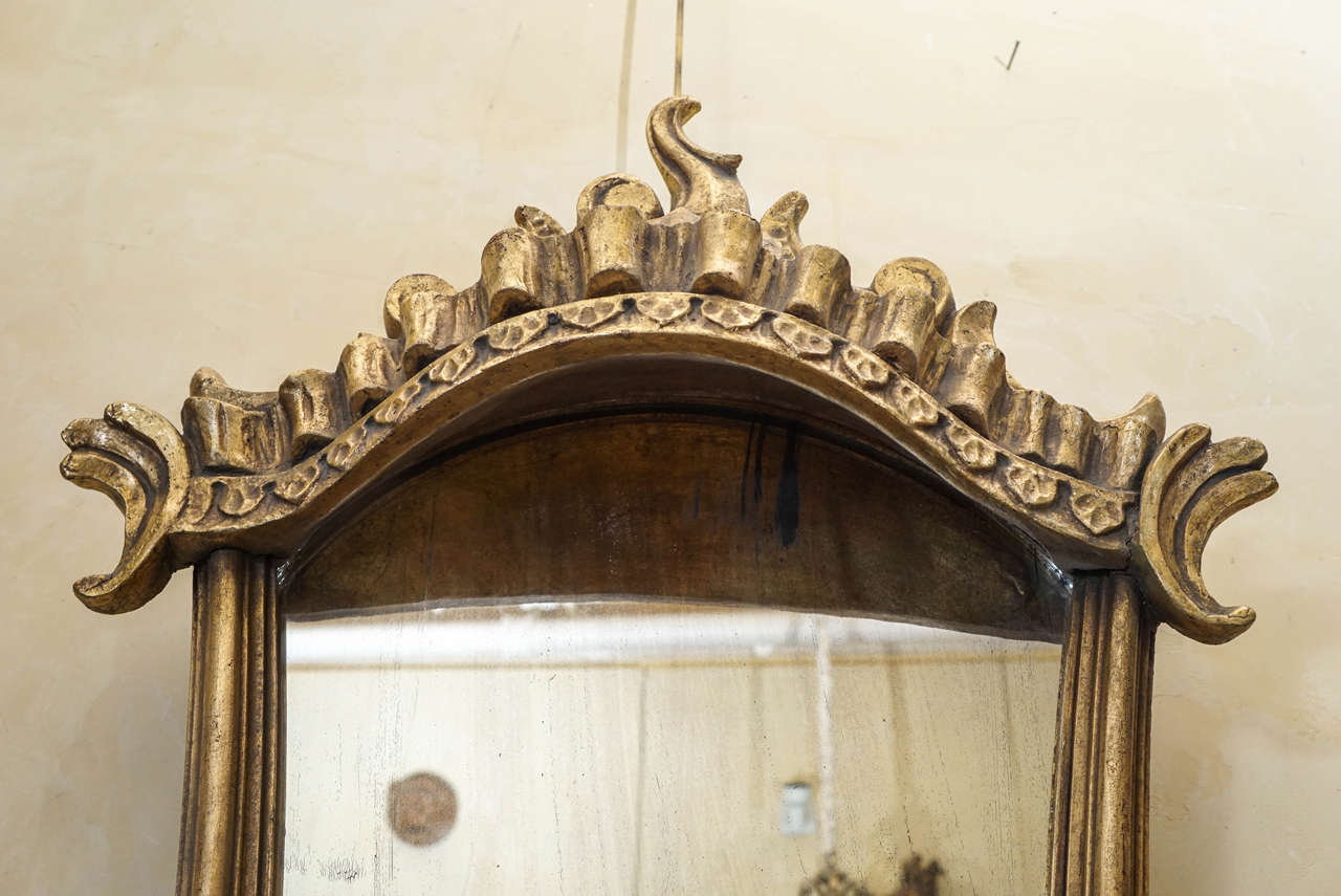 Baroque Revival Pair Vintage Italian Gilded & Mirrored Baroque Style Wall Brackets For Sale