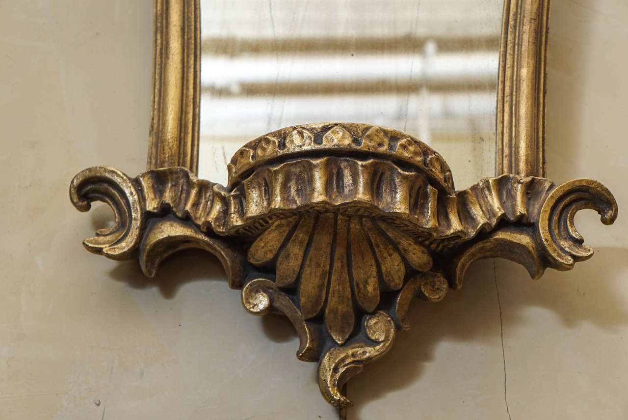 Gesso Pair Vintage Italian Gilded & Mirrored Baroque Style Wall Brackets For Sale