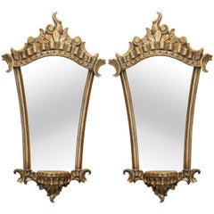 Pair Vintage Italian Gilded & Mirrored Baroque Style Wall Brackets