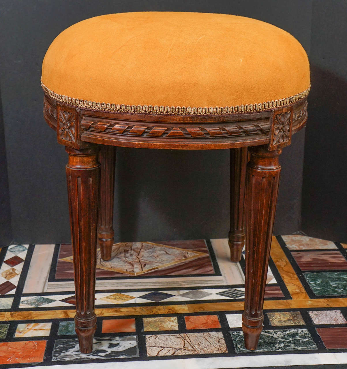 French Late 19th Century Carved Oak Louis XVI Stool For Sale