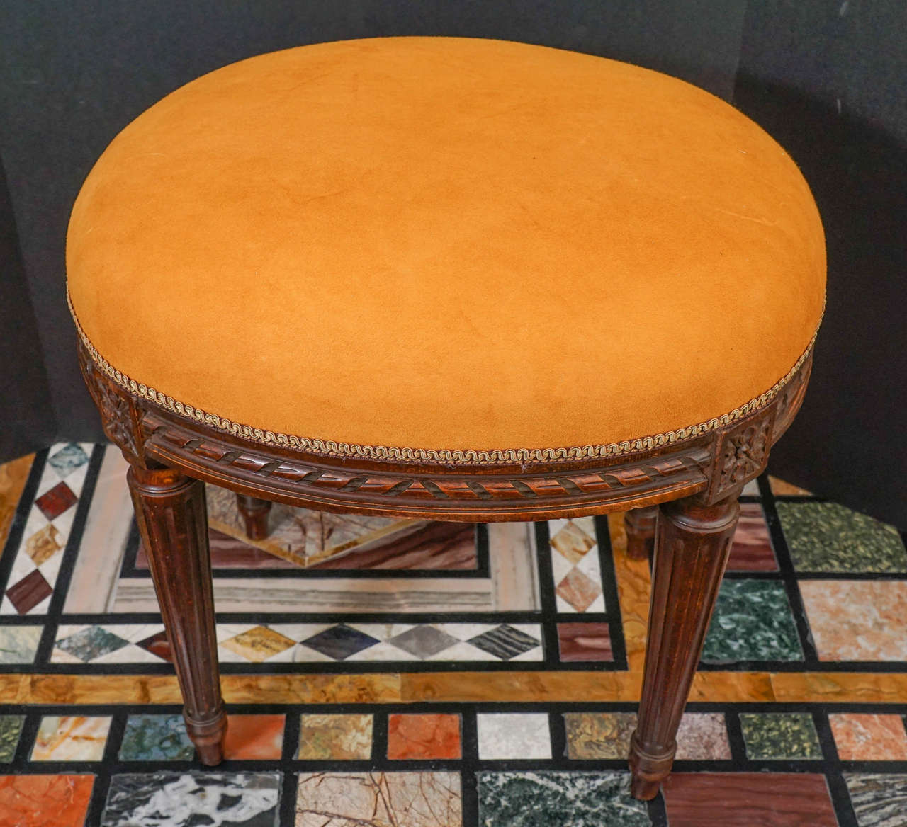 Late 19th Century Carved Oak Louis XVI Stool In Good Condition For Sale In Hudson, NY