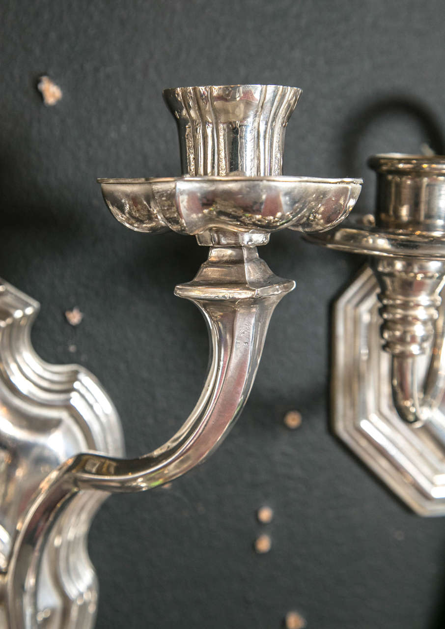 Neoclassical Pair of Silver Plated Caldwell Sconces