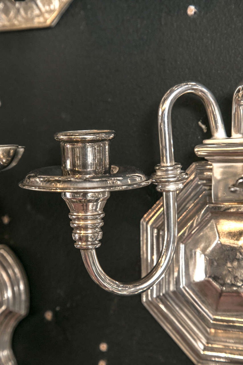 American Pair of Silver Plated Caldwell Sconces For Sale