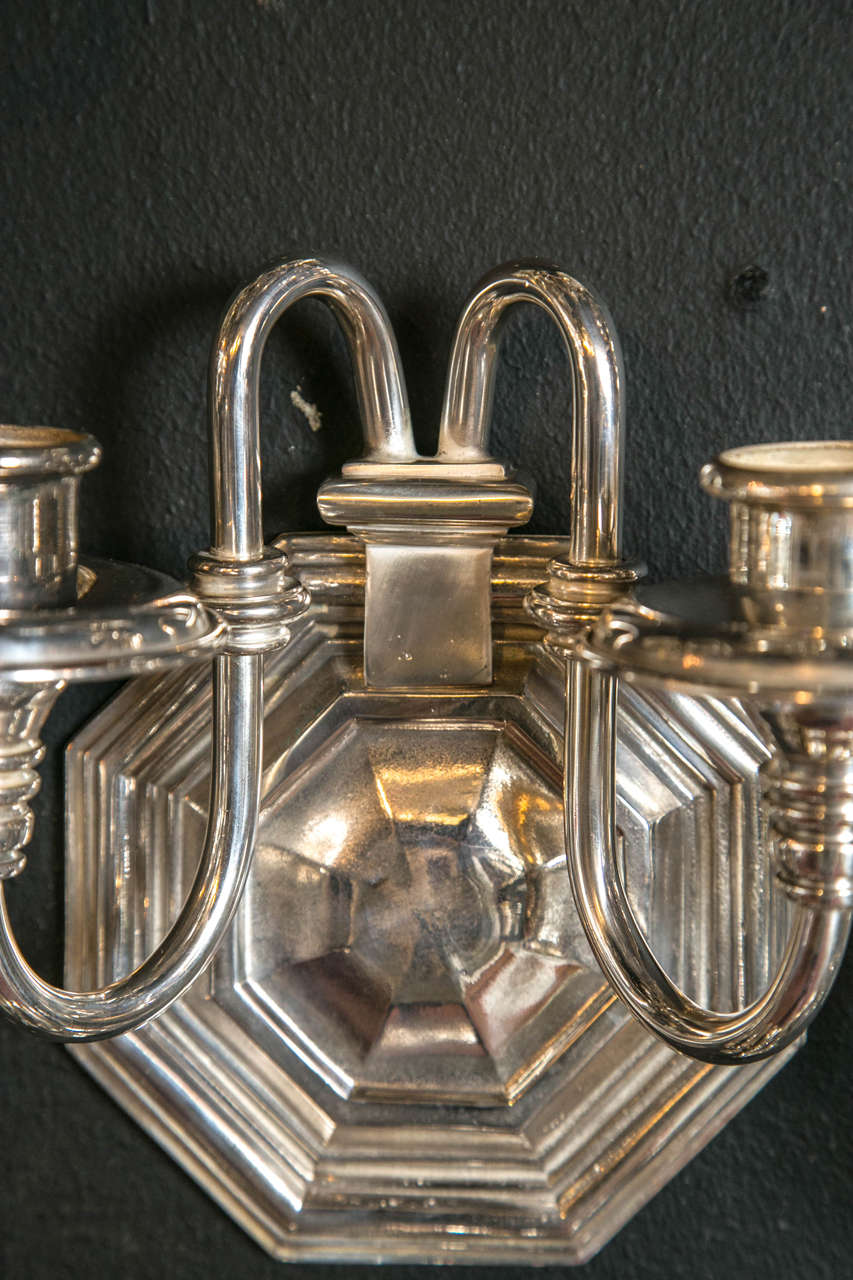 Early 20th Century Pair of Silver Plated Caldwell Sconces For Sale