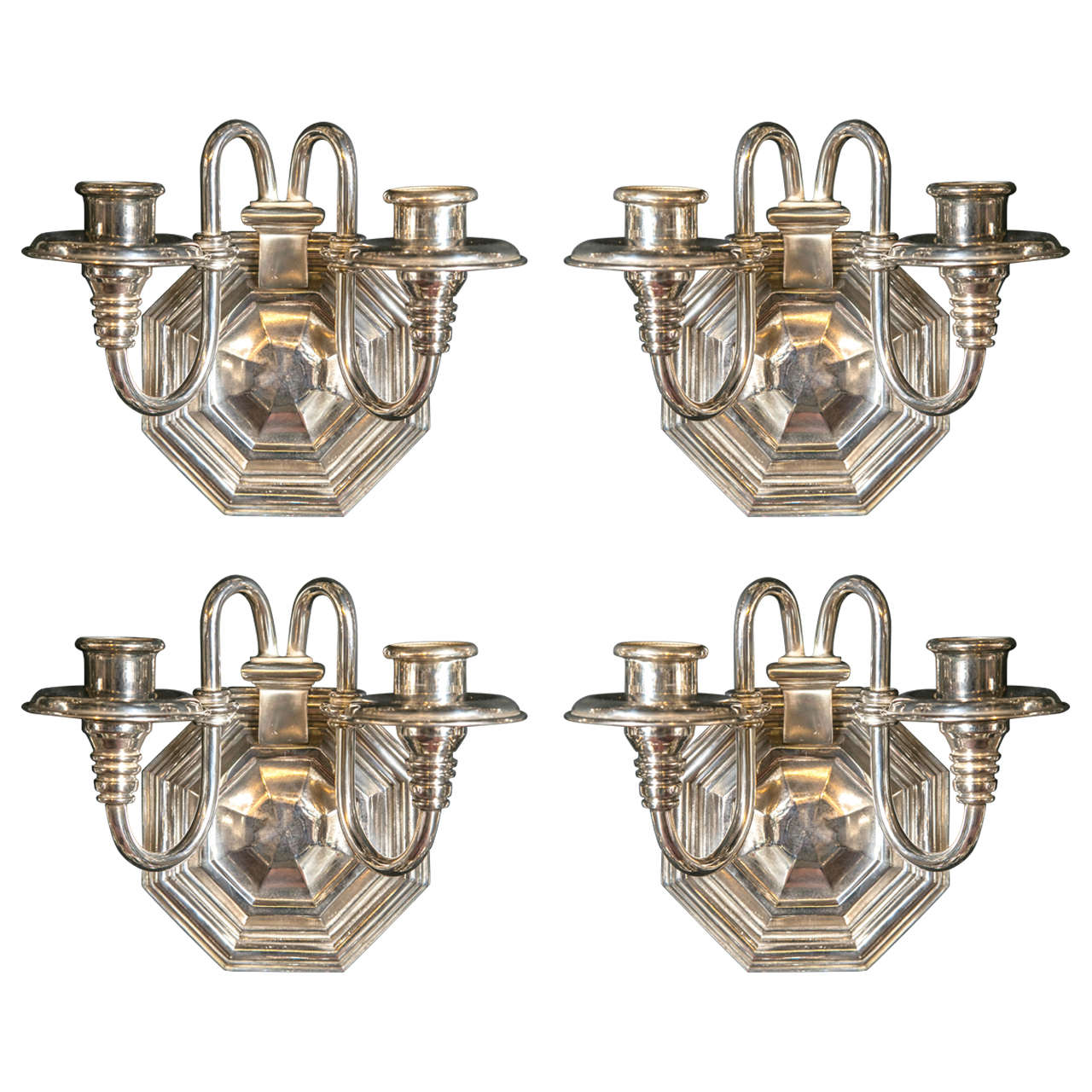 Pair of Silver Plated Caldwell Sconces For Sale