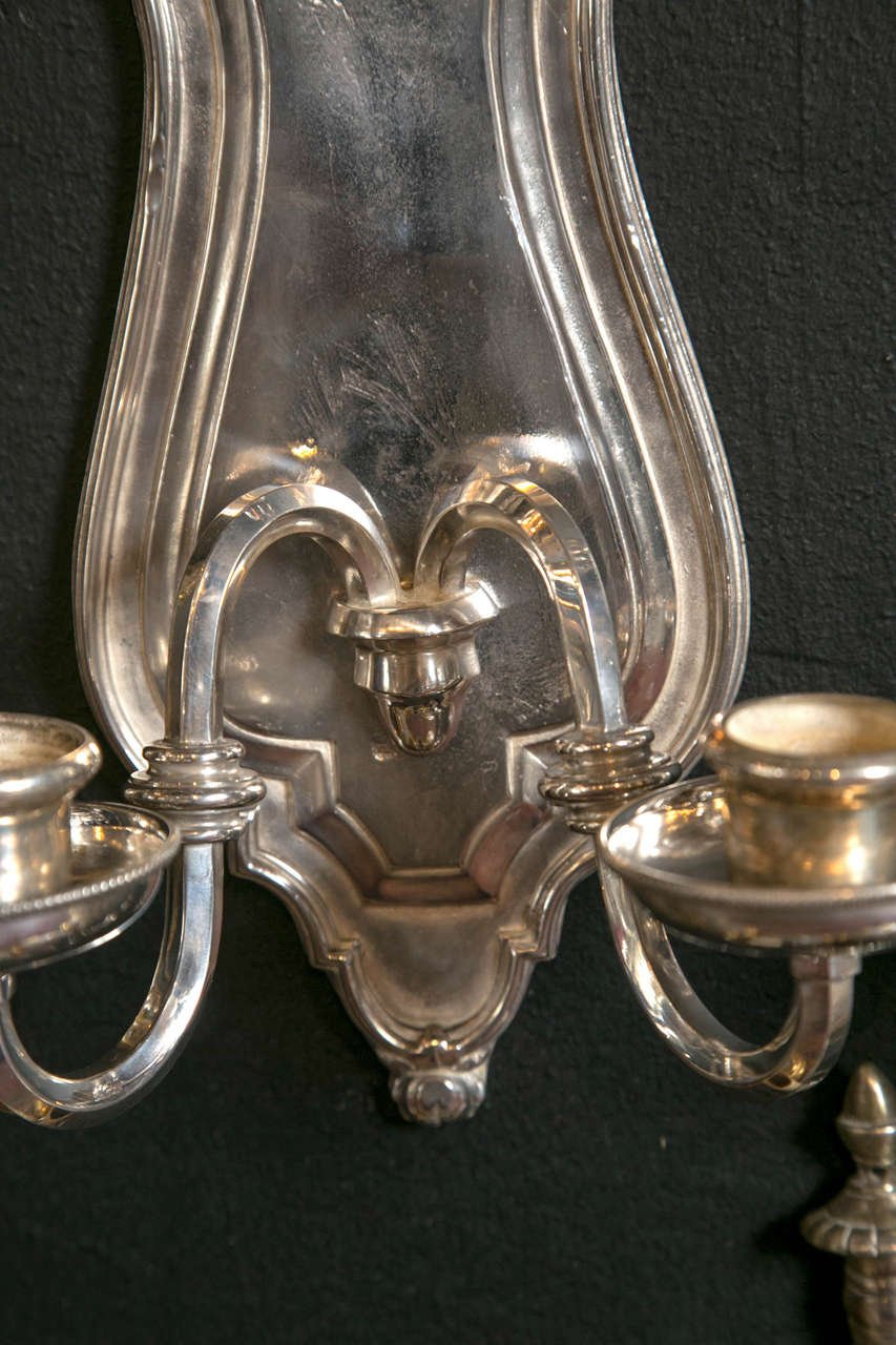Pair of Silver Plated Caldwell Sconces For Sale 1