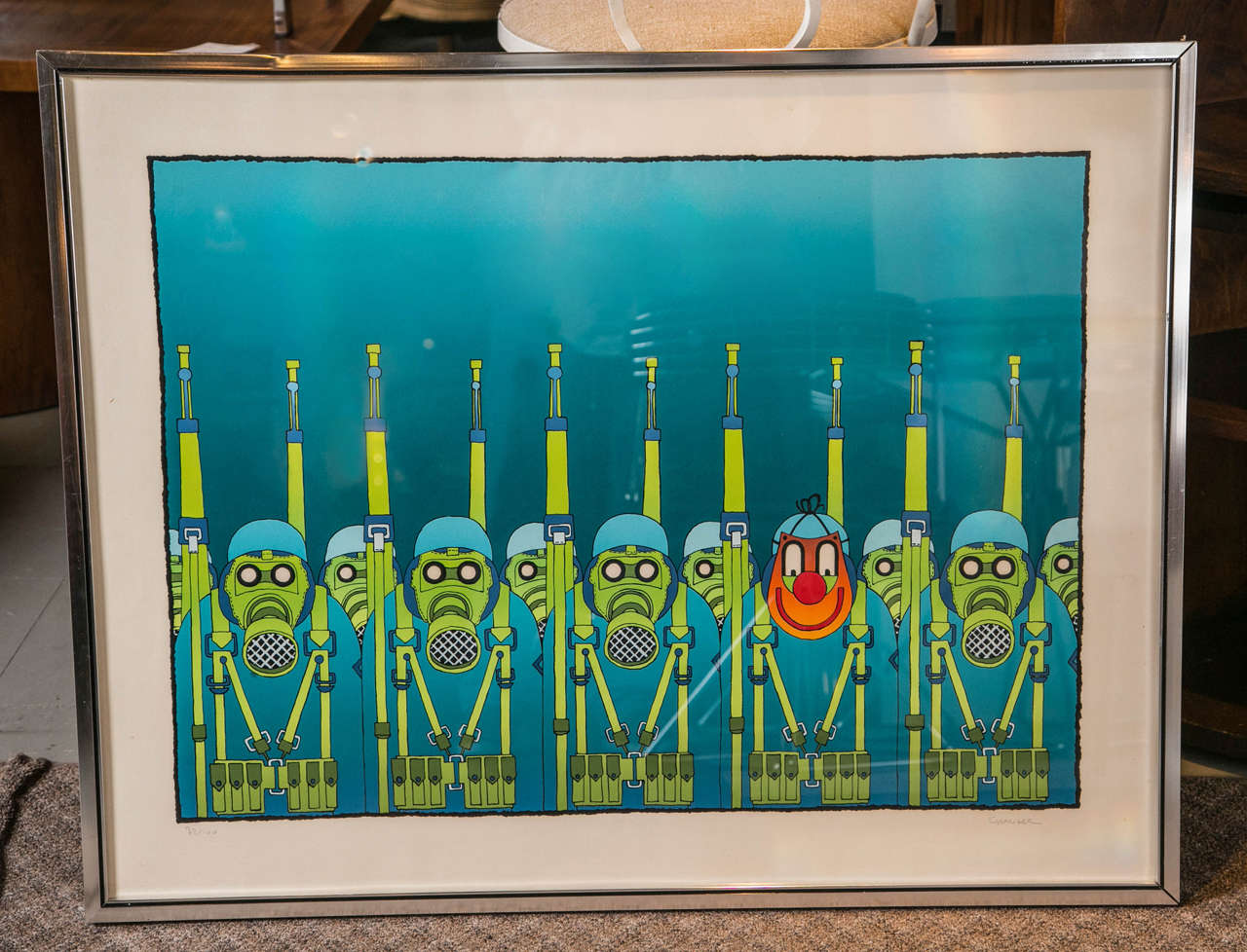 A mid-century color lithograph of Aliens. Limited edition, pencil signed.