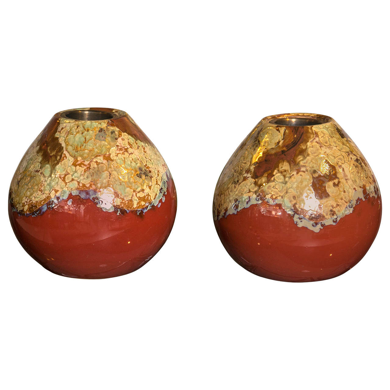 Pair of Mid-Century Glazed Lava Vases For Sale