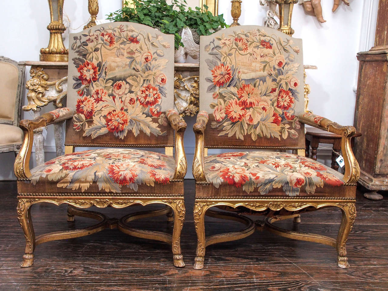 Louis XV French 19th century gilded chairs with hoof foot, Regence.