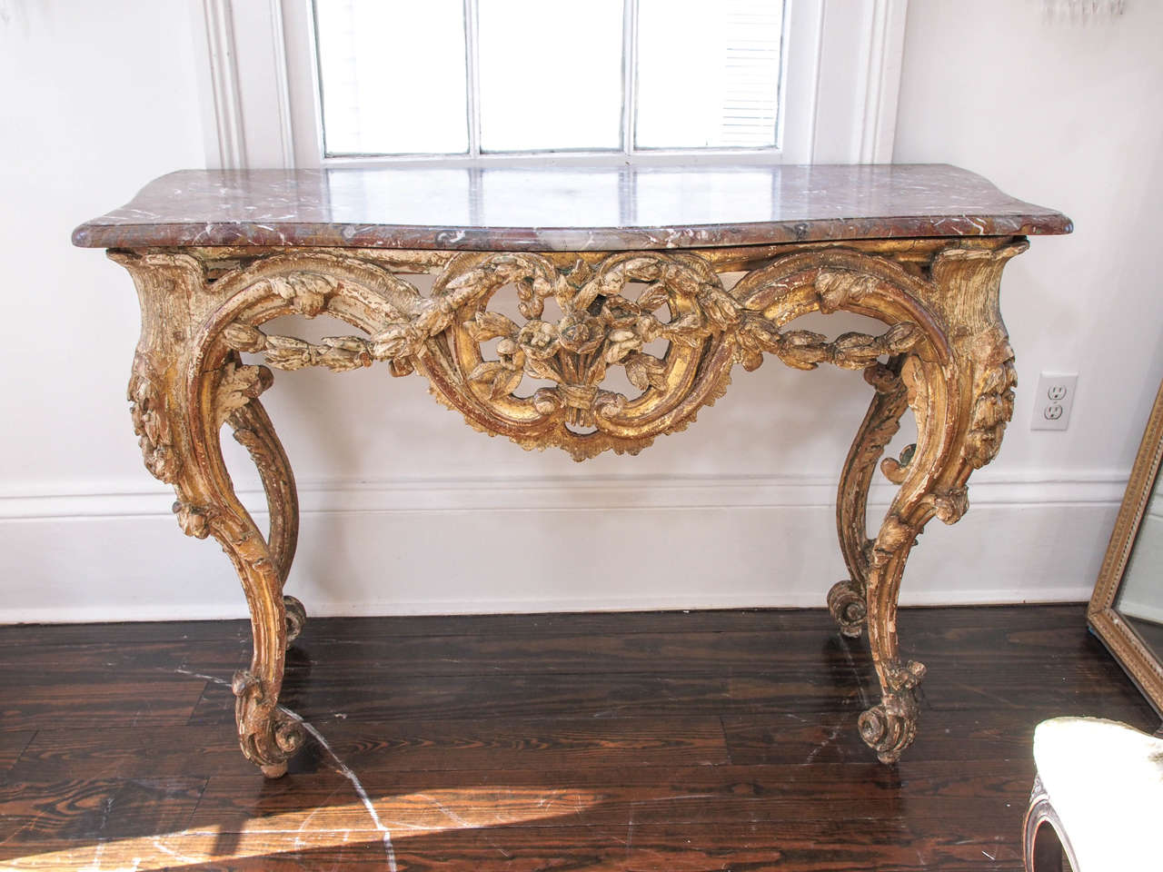 French Louis XV 19th century console table with marble top.