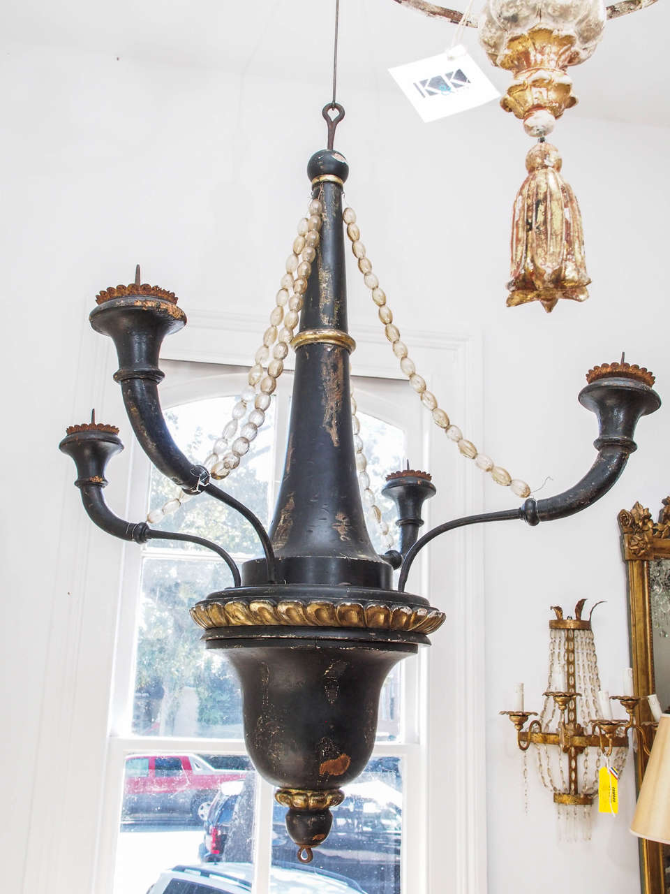 19th century chandelier with handblown glass beads.
