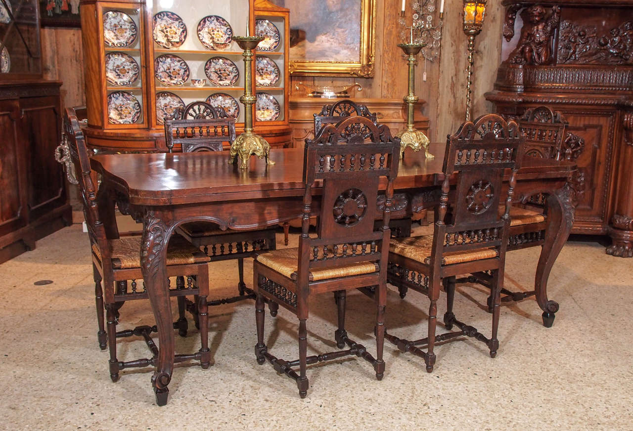 Antique French Walnut Parquetry Draw-Leaf Table 6