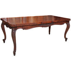 Antique French Walnut Parquetry Draw-Leaf Table