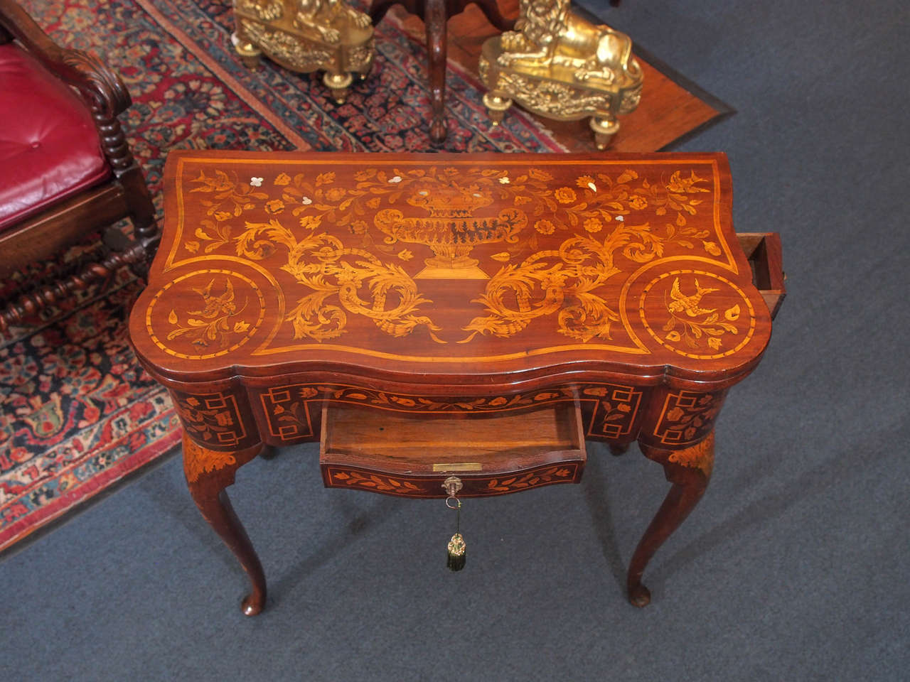 19th Century Antique Dutch Marquetry Queen Anne Games Table circa 1820