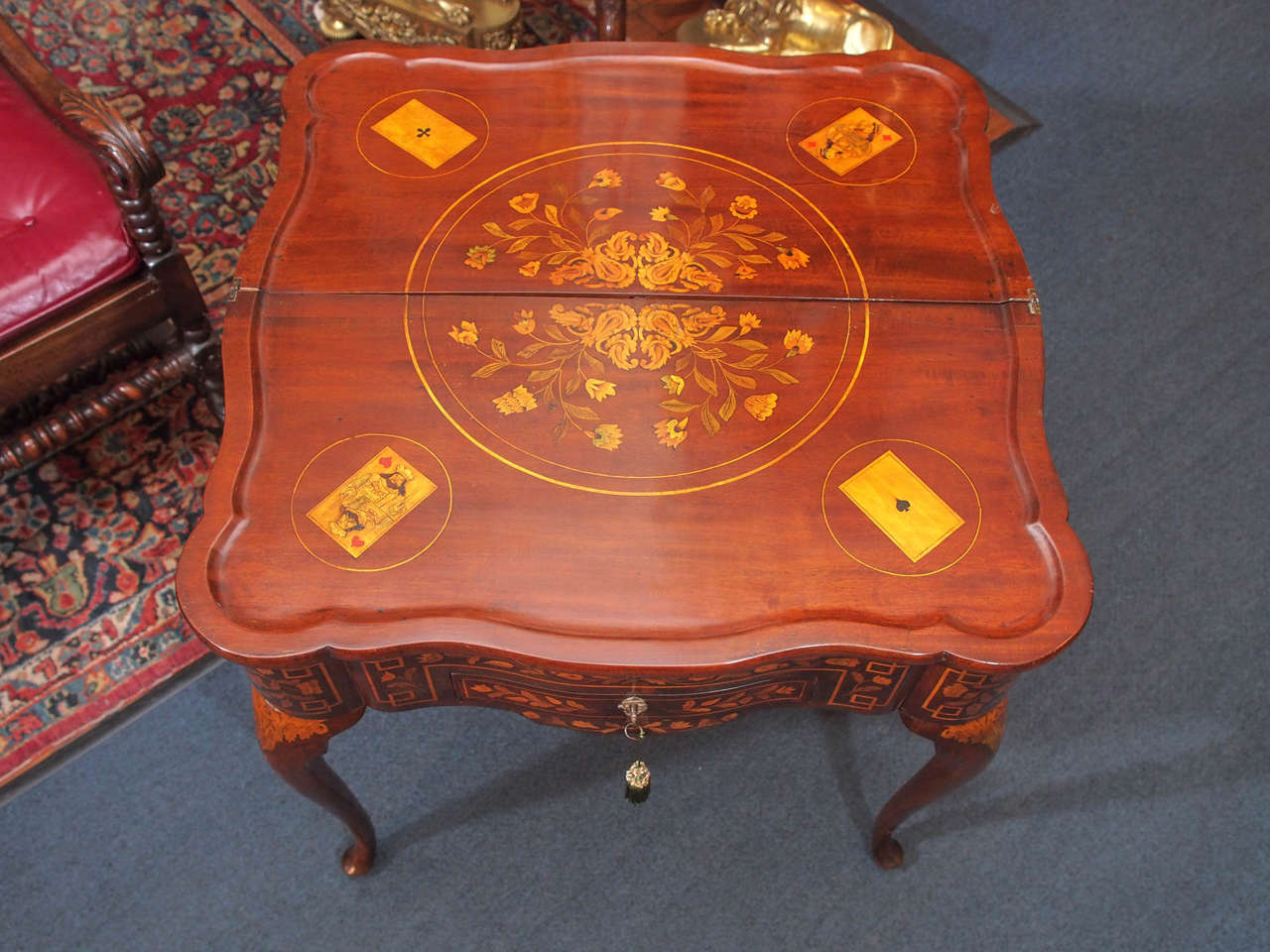 Antique Dutch Marquetry Queen Anne Games Table circa 1820 2