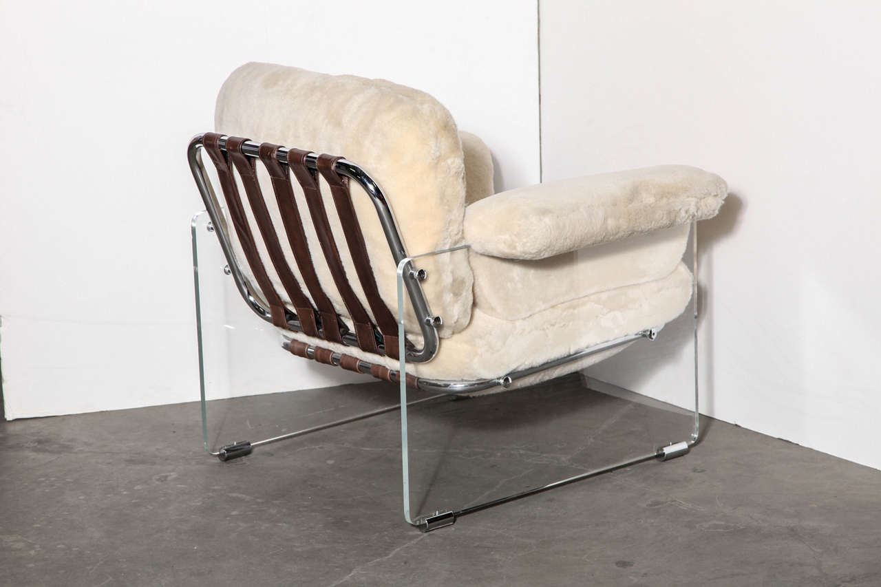 Mid-Century Modern Pace Argenta Lucite & Shearling Floating Club Chair