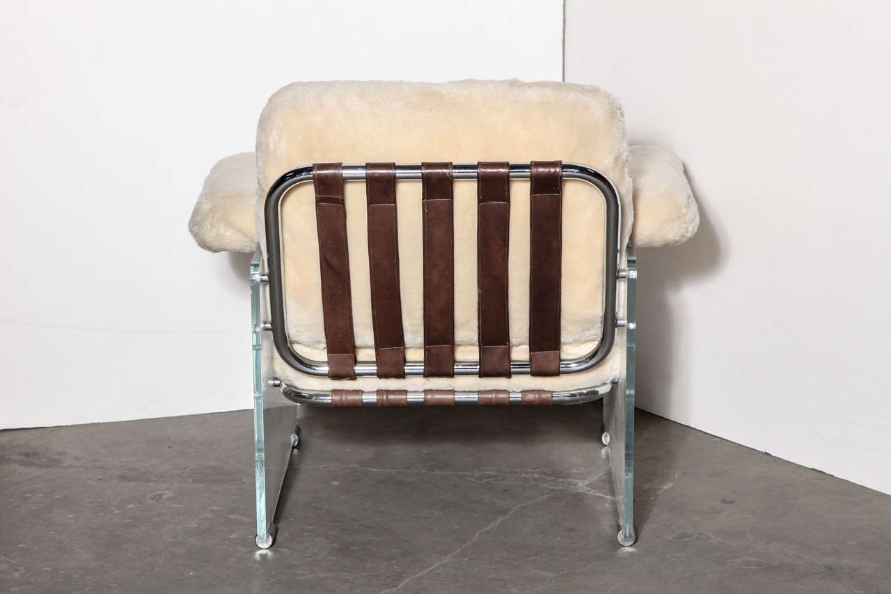 Italian Pace Argenta Lucite & Shearling Floating Club Chair