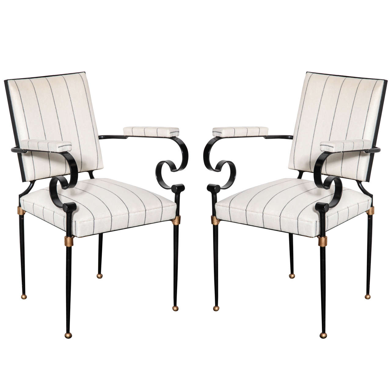 Pair of 20th c. French Iron and Gilt Armchairs in the Manner of G. Poillerat