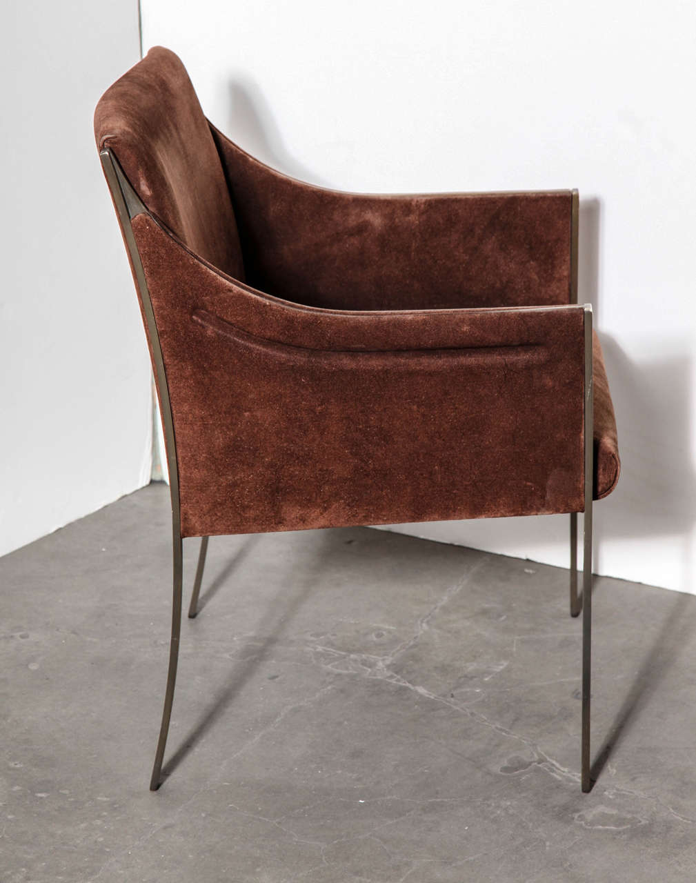 Mid-20th Century Pair of 1960s Bronze and Brown Suede Chairs