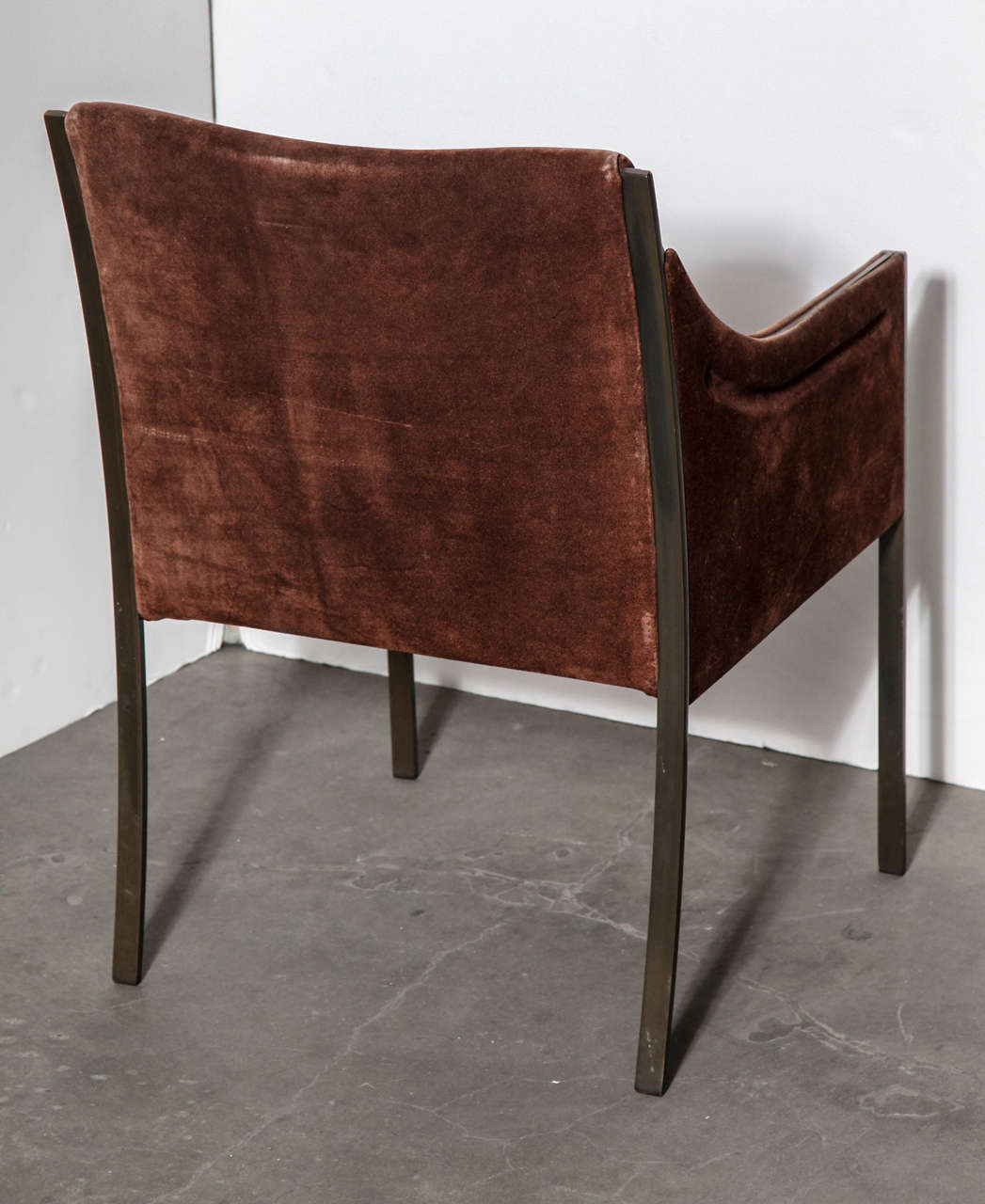 Pair of 1960s Bronze and Brown Suede Chairs 1