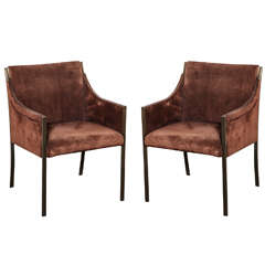 Pair of 1960s Bronze and Brown Suede Chairs